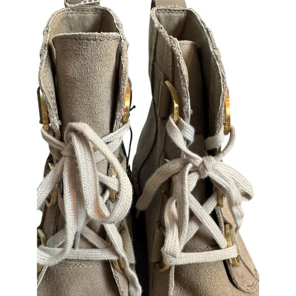 SOREL Joan Now Size 11 Lace-Up Suede Lug Sole Platform Booties Taupe - Picture 7 of 11